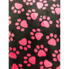 Fleecový pelíšek růžové tlapky, polštář plněný rounem, 6 cm výška, prošitý kolem dokola 6 velikostí